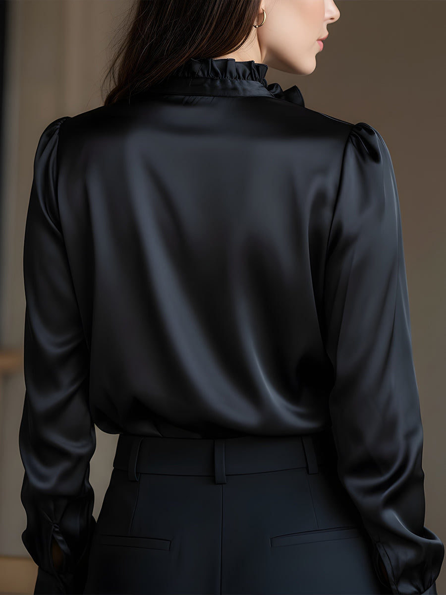 La Volant Noir — Ruffled Satin Blouse