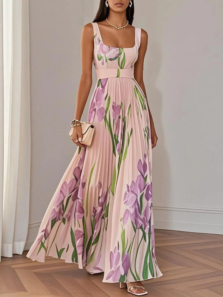 White Pleated Chiffon Maxi Dress
