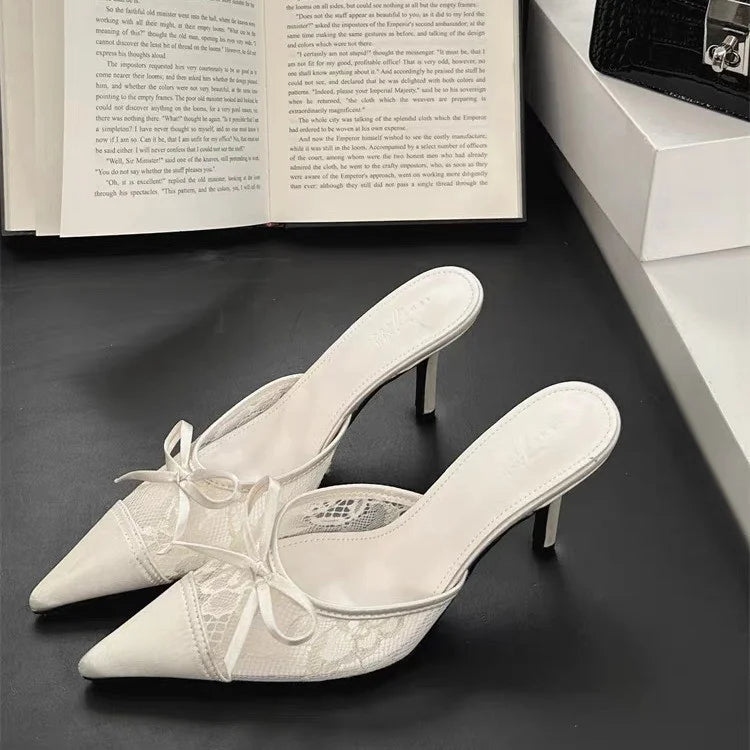Le Élise Mule — Sheer Lace Bow Heel