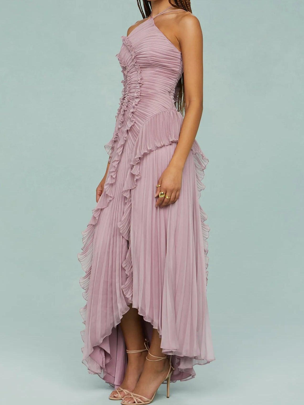 La Elara — Asymmetric Tie-Neck Maxi in Blush