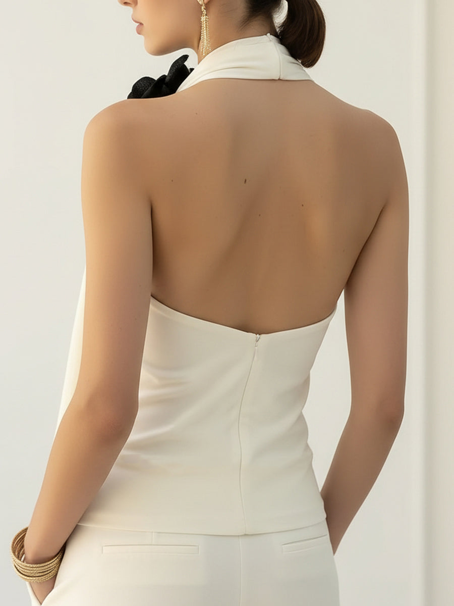 La Fleur Contrastée — Halter Top with Floral Detail