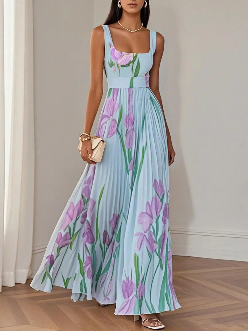 White Pleated Chiffon Maxi Dress