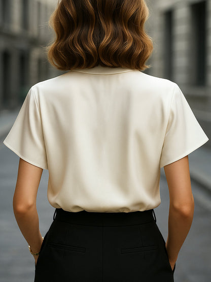 La Coupe Asymétrique — Satin Cutout Collar Blouse