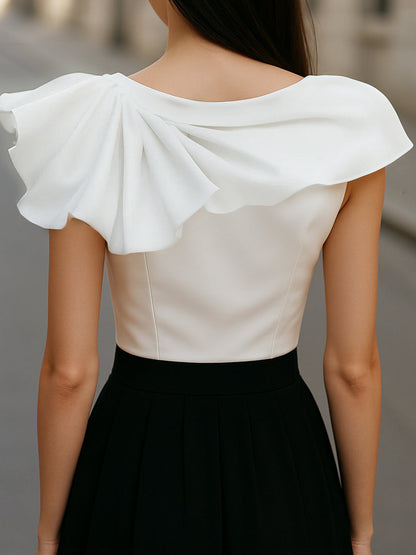 La Volant Asymétrique — Boat Neck Ruffle Blouse