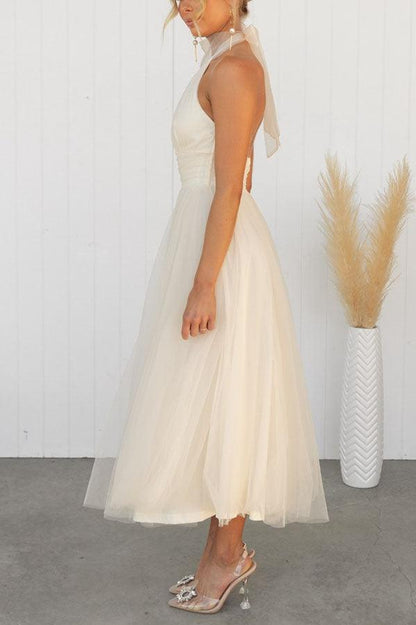 La Celestine — Tulle Halter Midi in Soft Volume