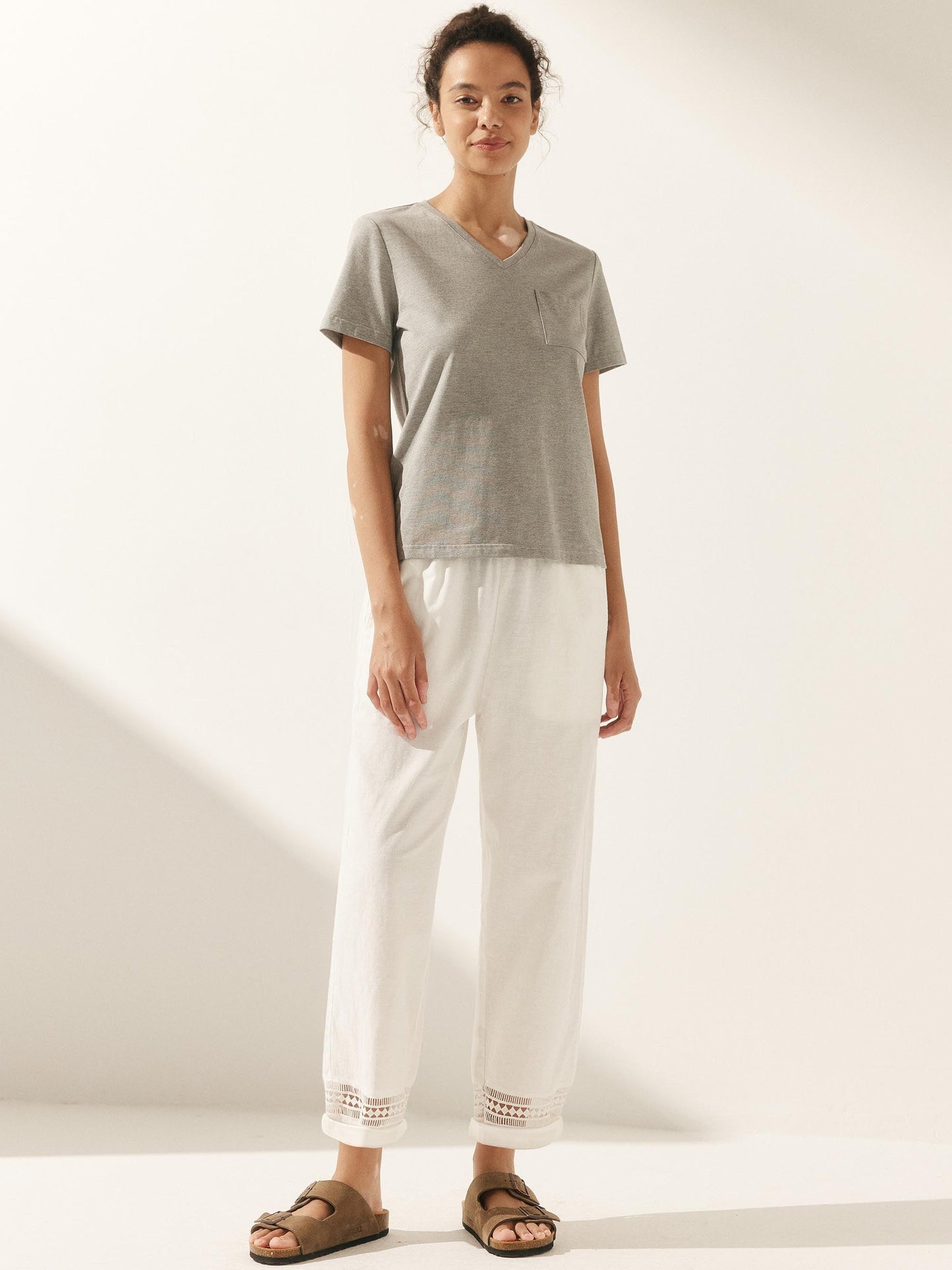 Le Soleil — Lace-Trim Linen Trouser