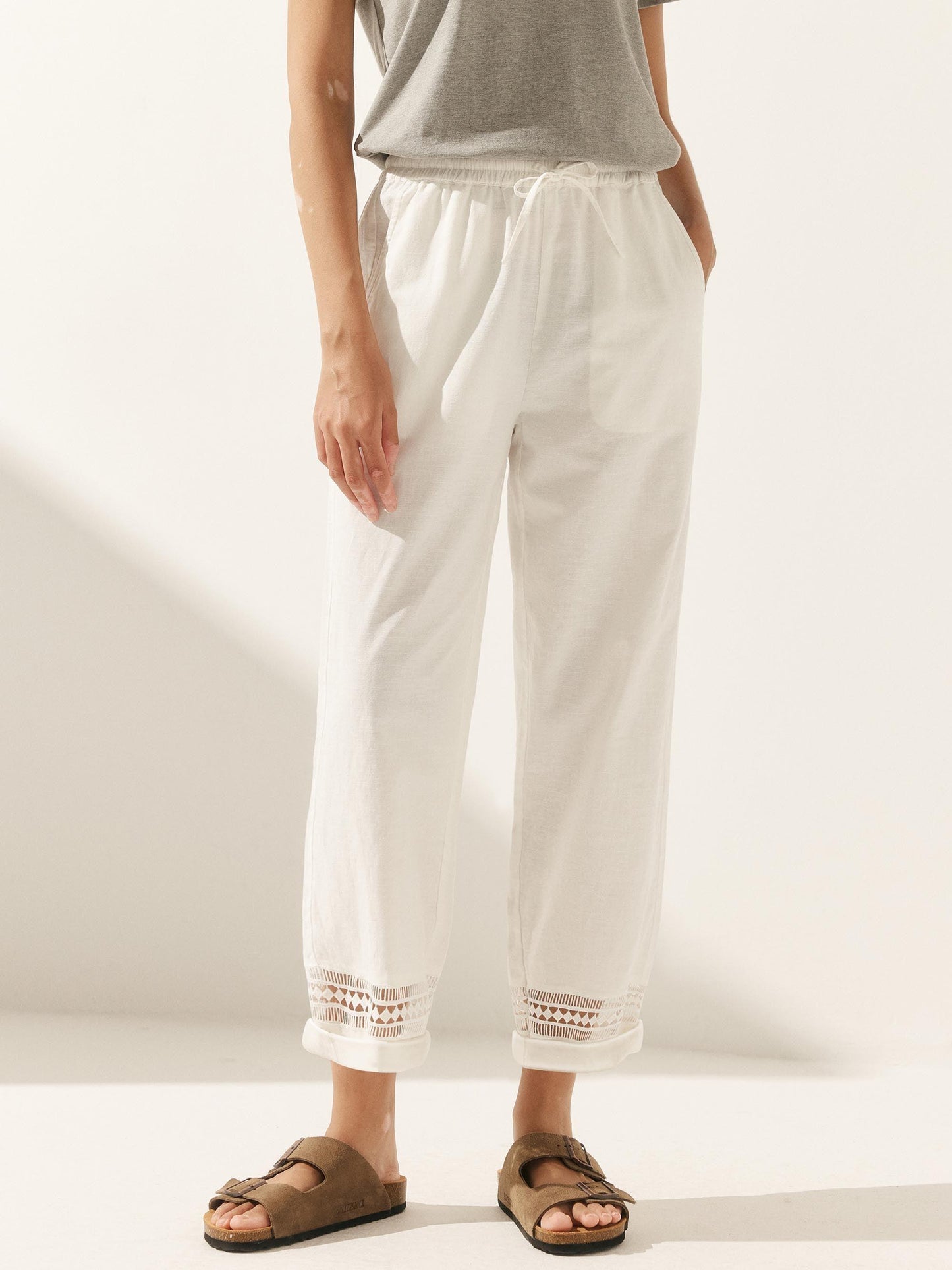 Le Soleil — Lace-Trim Linen Trouser
