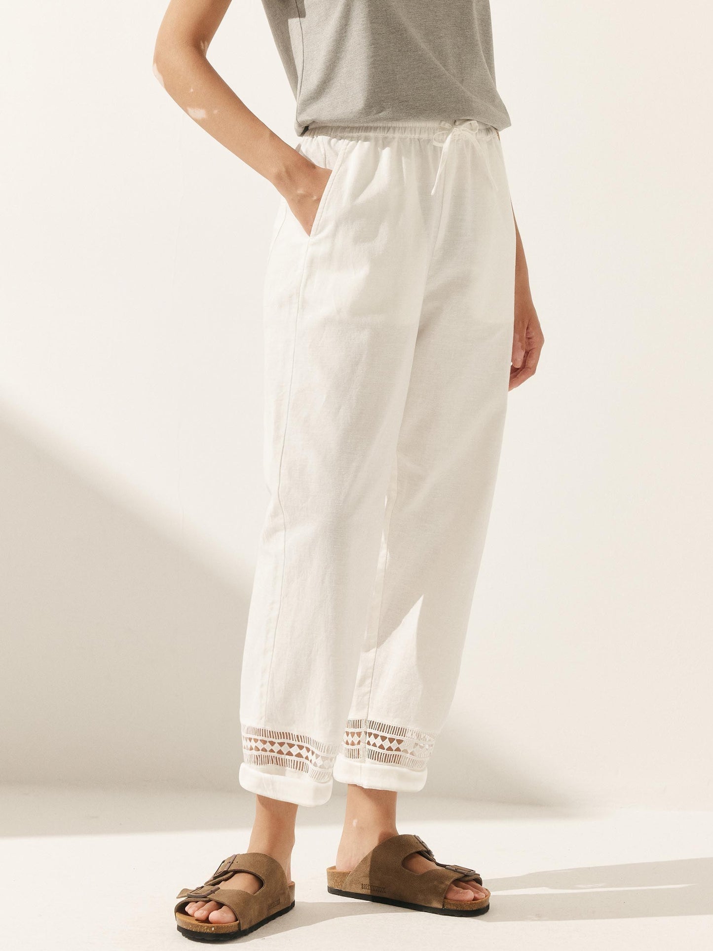 Le Soleil — Lace-Trim Linen Trouser