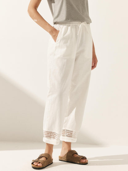 Le Soleil — Lace-Trim Linen Trouser