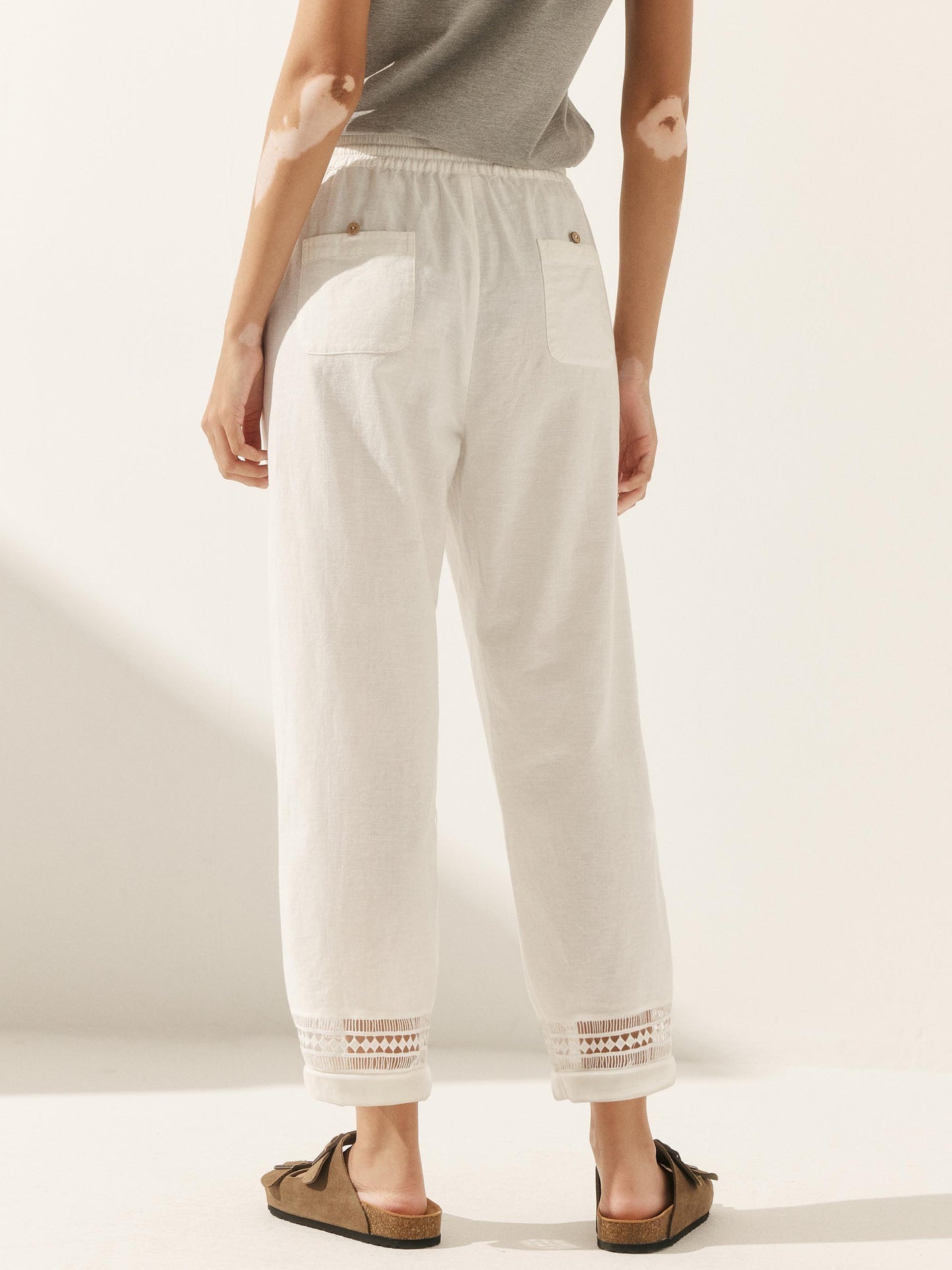 Le Soleil — Lace-Trim Linen Trouser