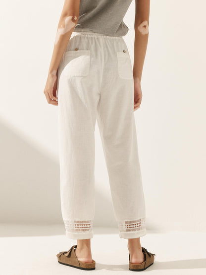 Le Soleil — Lace-Trim Linen Trouser