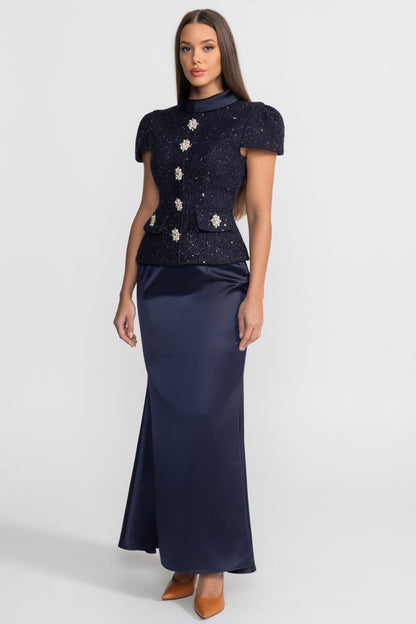 La Celeste — Tweed Embellished Co-Ord in Navy