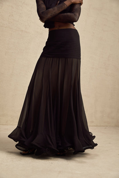 La Voilée — Pleated tulle ankle skirt