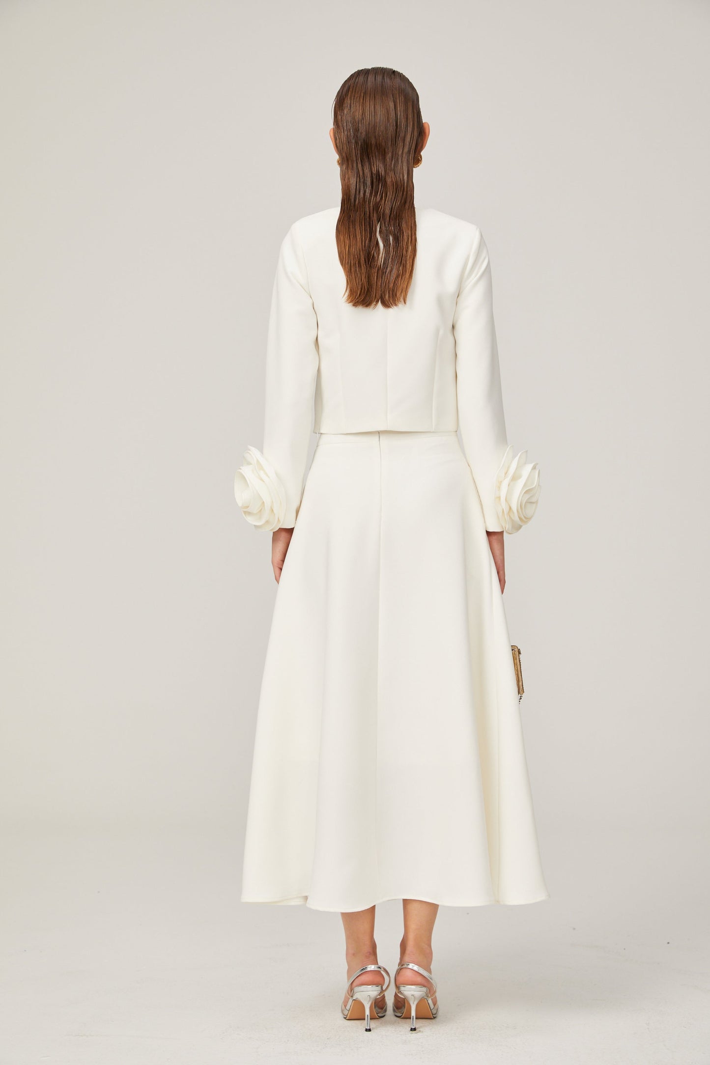 La Pétale Blanche — Cropped petal top and flared midi skirt