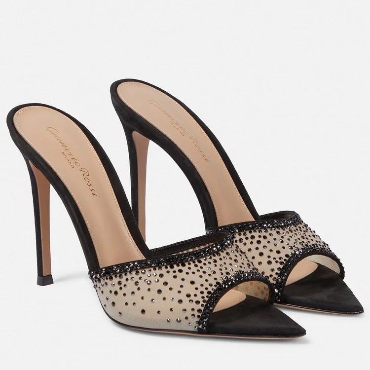 Le Celeste Heel — Embellished Mesh Mule