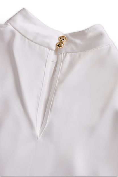 La Plissée Élégante — Pleated High-Neck Blouse