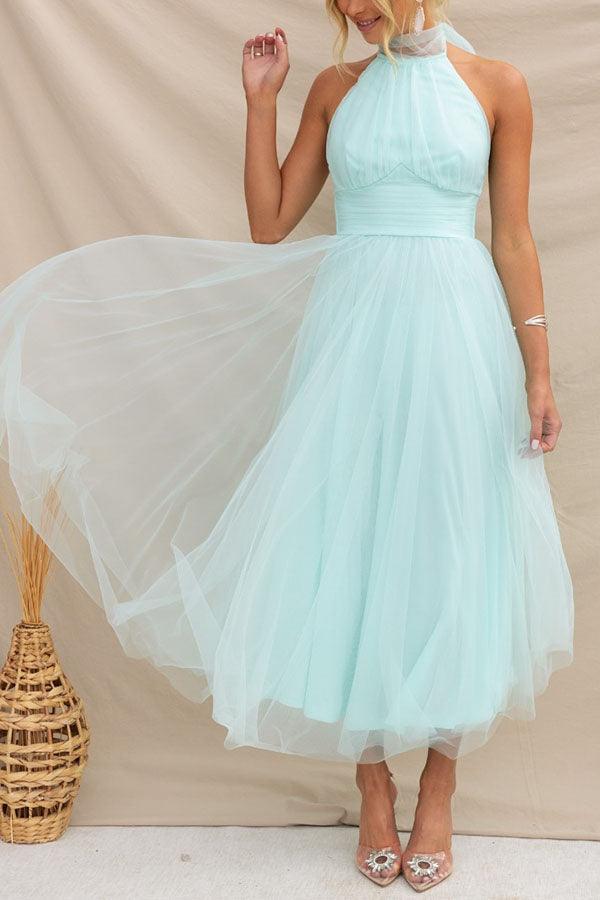 La Celestine — Tulle Halter Midi in Soft Volume