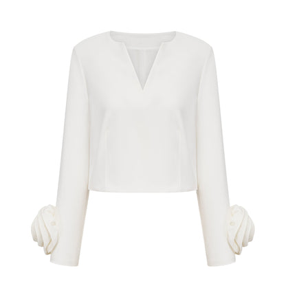 La Pétale Blanche — Cropped petal top and flared midi skirt