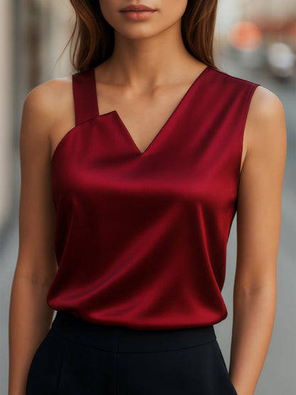 La Satin Rouge — Asymmetrical Satin Blouse