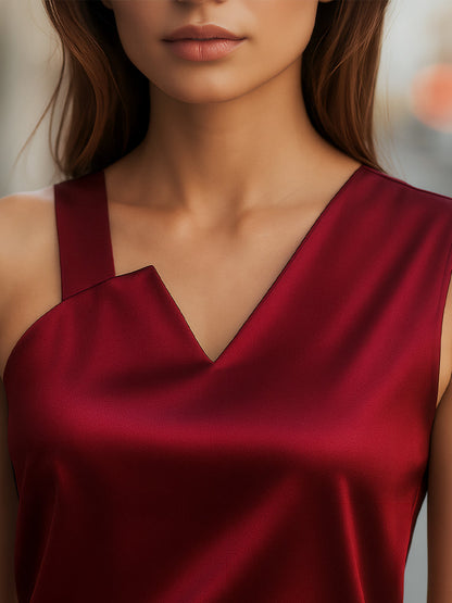 La Satin Rouge — Asymmetrical Satin Blouse