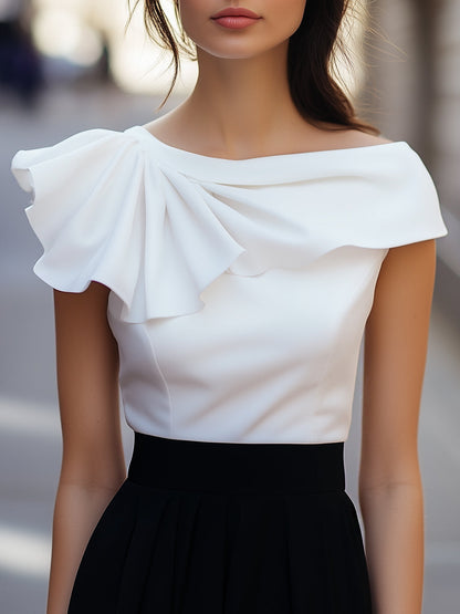 La Volant Asymétrique — Boat Neck Ruffle Blouse