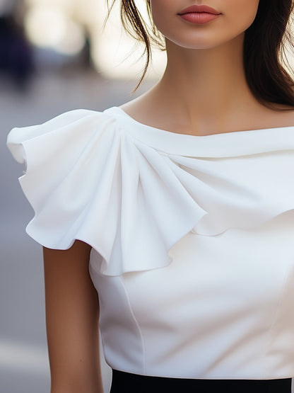 La Volant Asymétrique — Boat Neck Ruffle Blouse