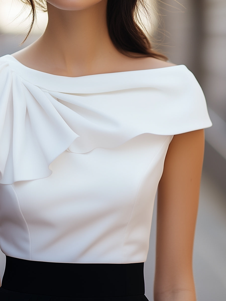La Volant Asymétrique — Boat Neck Ruffle Blouse