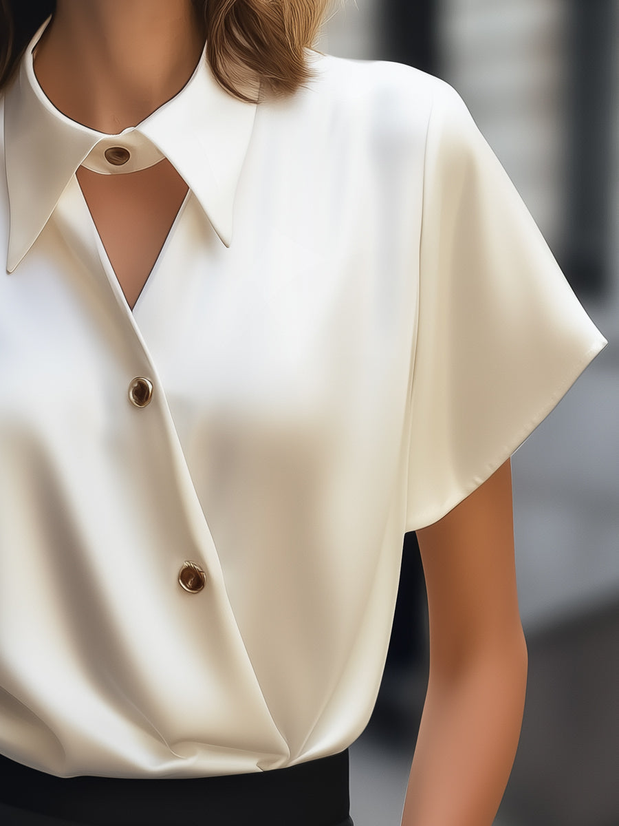 La Coupe Asymétrique — Satin Cutout Collar Blouse