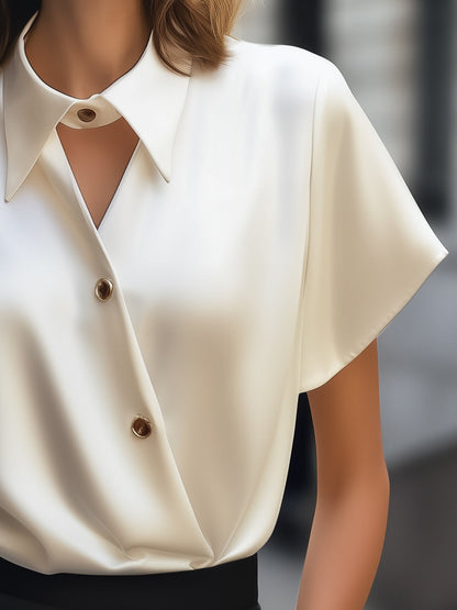 La Coupe Asymétrique — Satin Cutout Collar Blouse