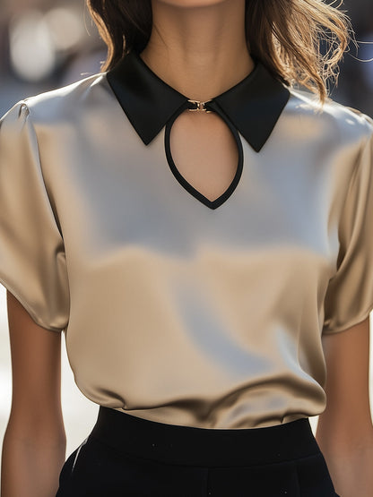 La Clasp Contrastée — Satin Keyhole Blouse