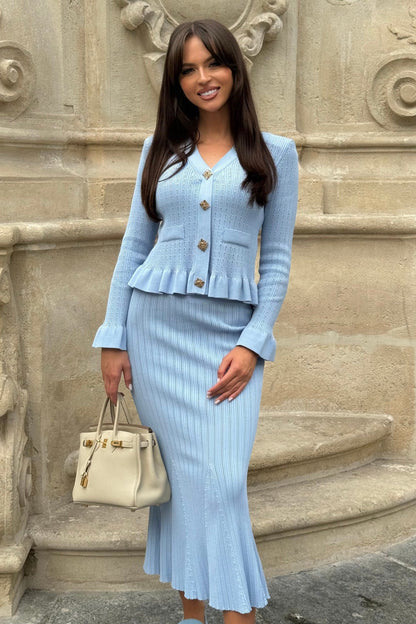 La Mirelle — Ribbed Knit Peplum Set in Sky Blue
