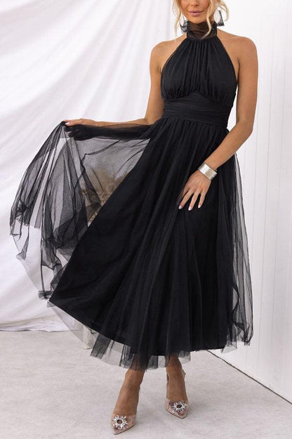 La Celestine — Tulle Halter Midi in Soft Volume