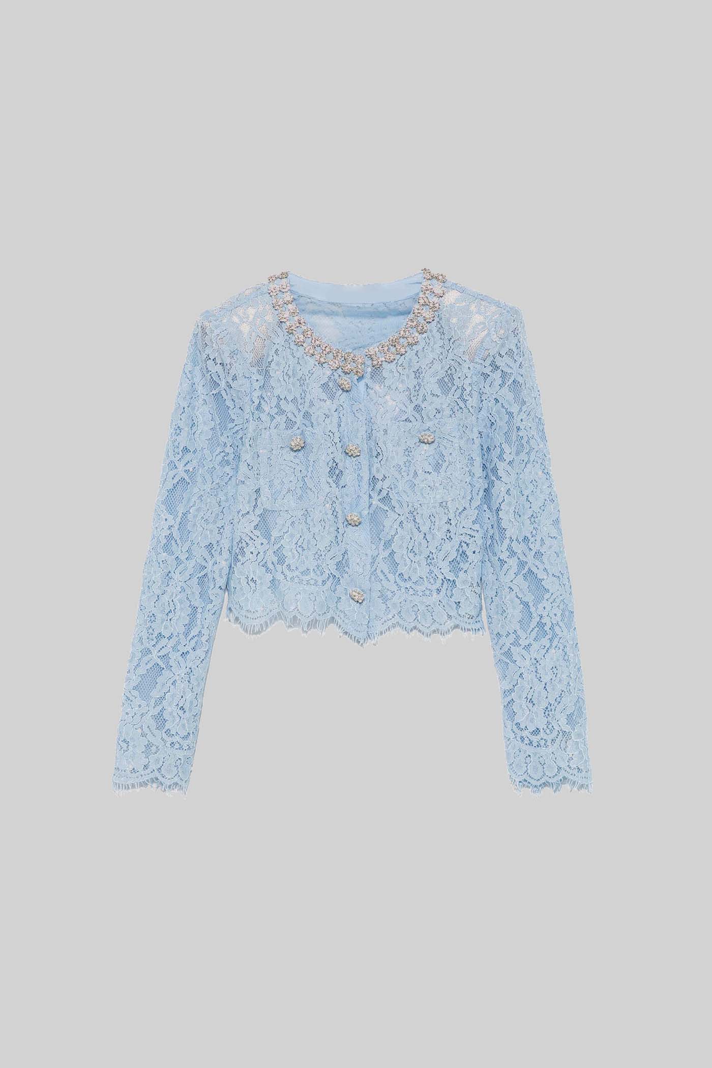 La Céliane — Embroidered Lace Co-Ord in Powder Blue