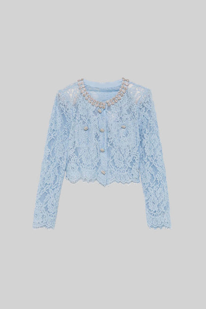 La Céliane — Embroidered Lace Co-Ord in Powder Blue