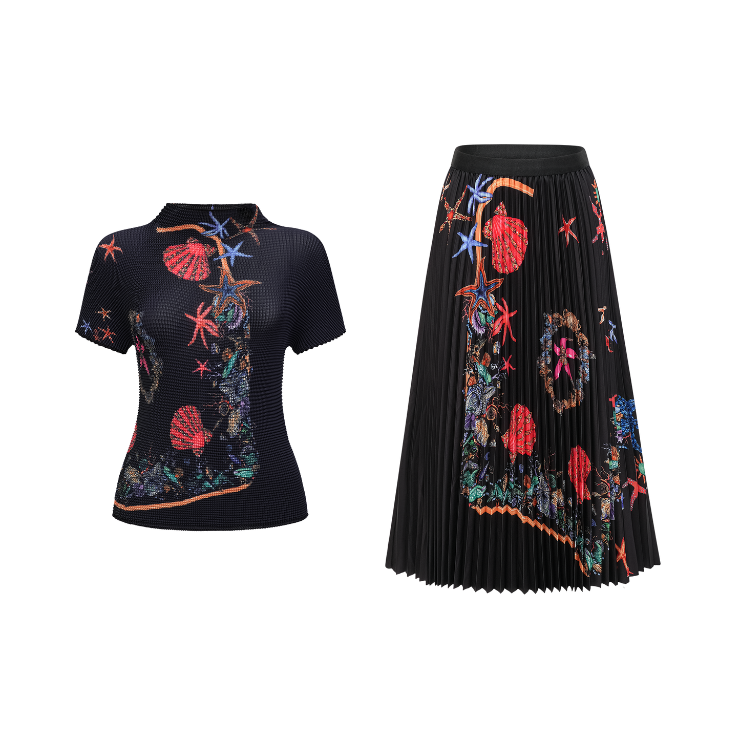 La Jardin Minuit — Printed knit top and pleated midi skirt