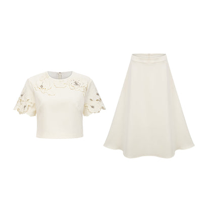 La Pétale Élégante — Embellished petal top and A-line skirt