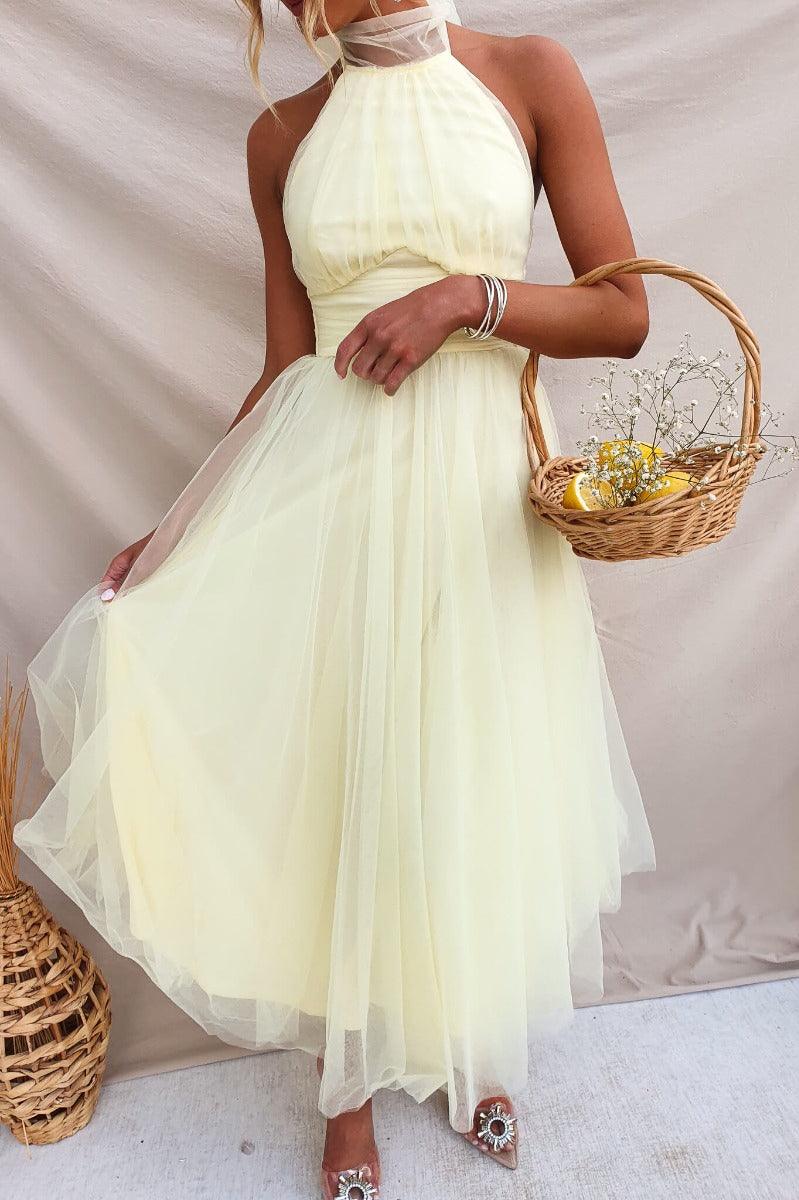 La Celestine — Tulle Halter Midi in Soft Volume