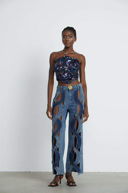 Le Indigo Découpé — High-waist panelled denim