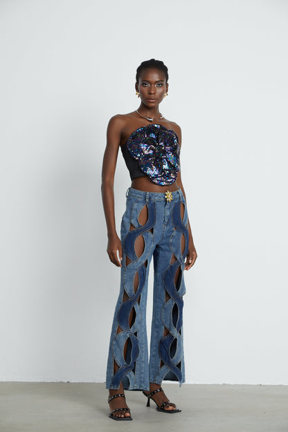 Le Indigo Découpé — High-waist panelled denim