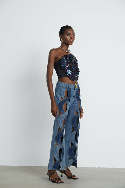 Le Indigo Découpé — High-waist panelled denim