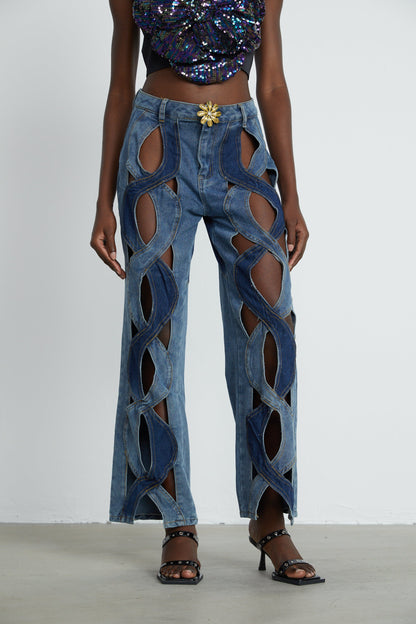 Le Indigo Découpé — High-waist panelled denim