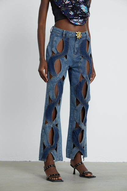 Le Indigo Découpé — High-waist panelled denim