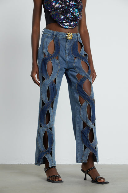 Le Indigo Découpé — High-waist panelled denim
