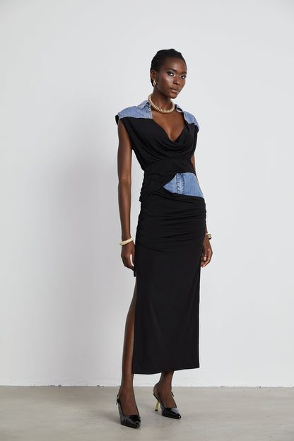 La Contraste Cintrée — Panelled draped top and skirt set