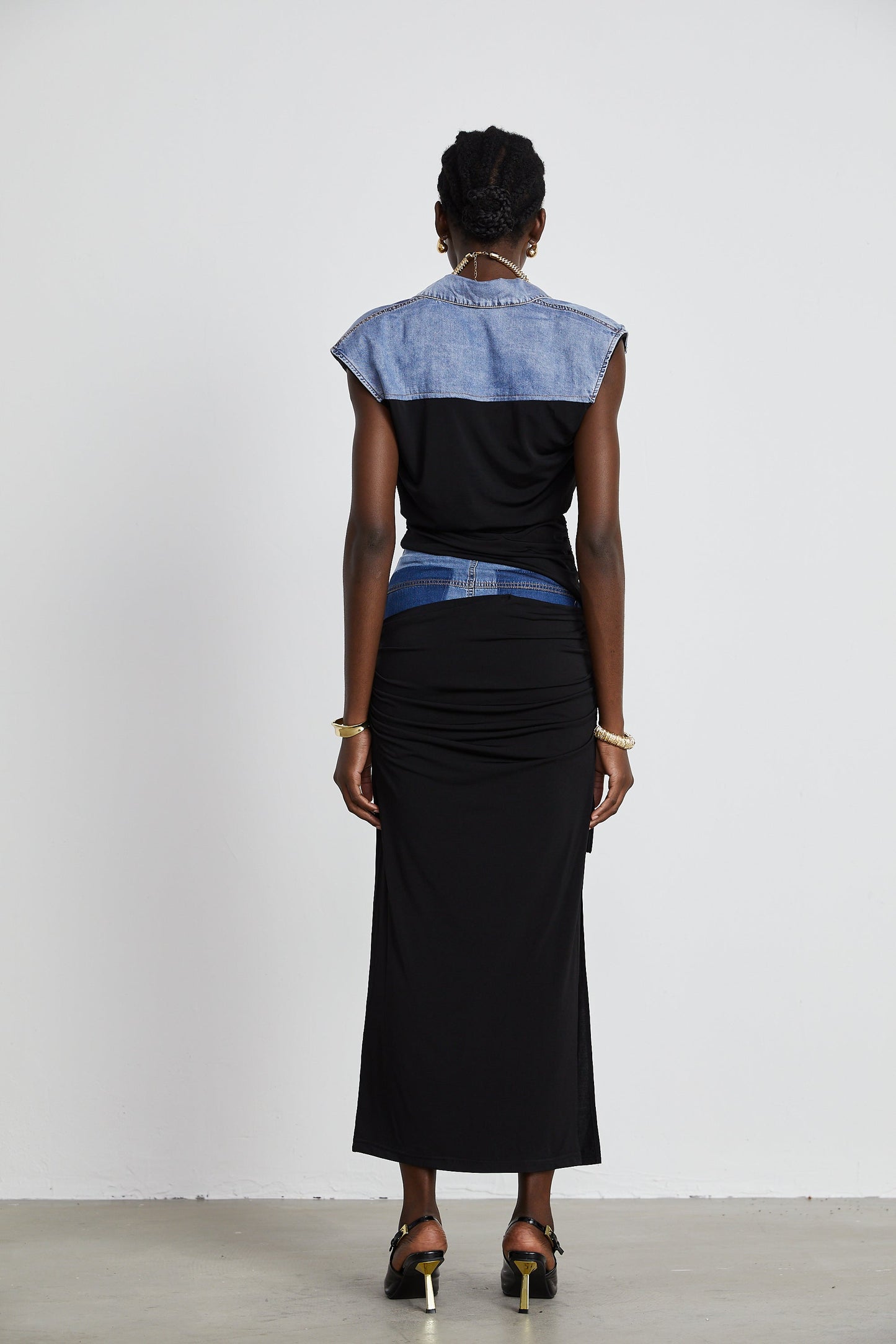 La Contraste Cintrée — Panelled draped top and skirt set