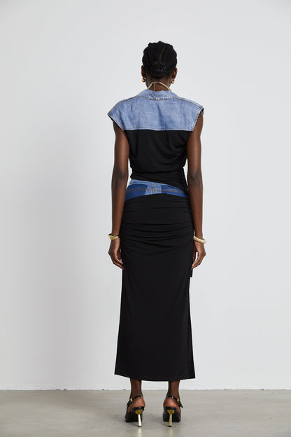 La Contraste Cintrée — Panelled draped top and skirt set