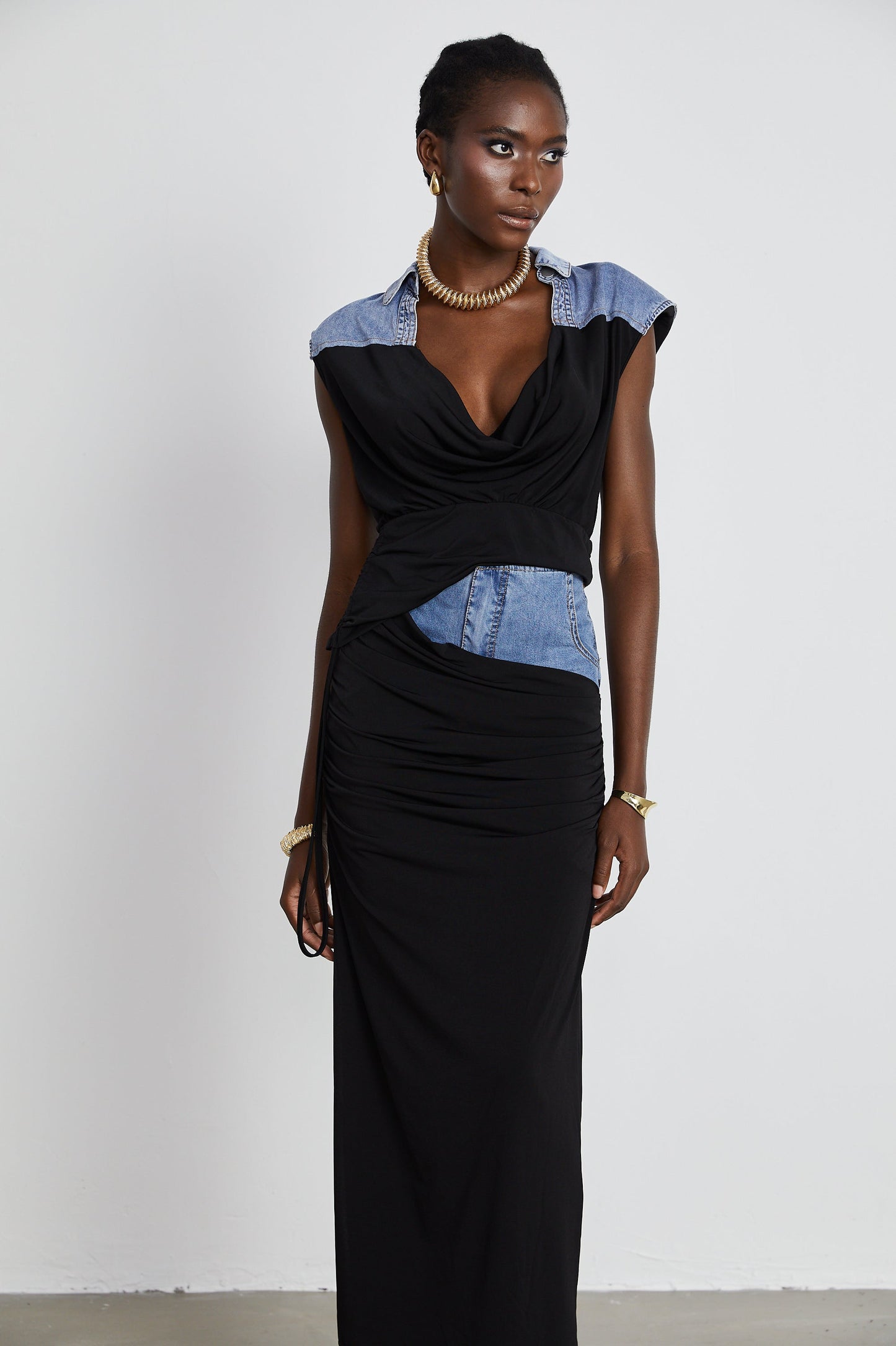 La Contraste Cintrée — Panelled draped top and skirt set