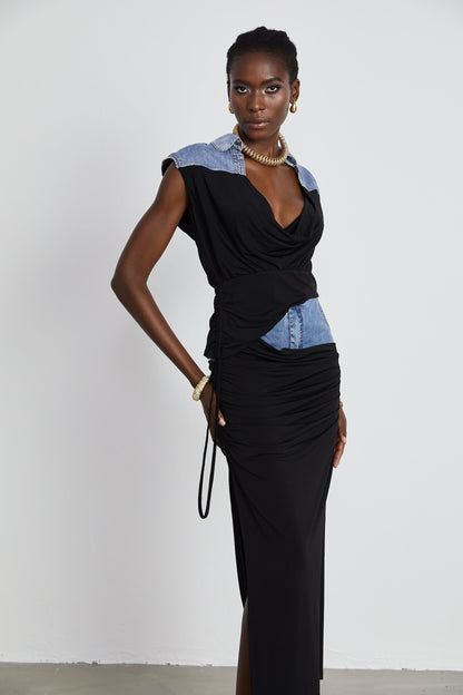 La Contraste Cintrée — Panelled draped top and skirt set