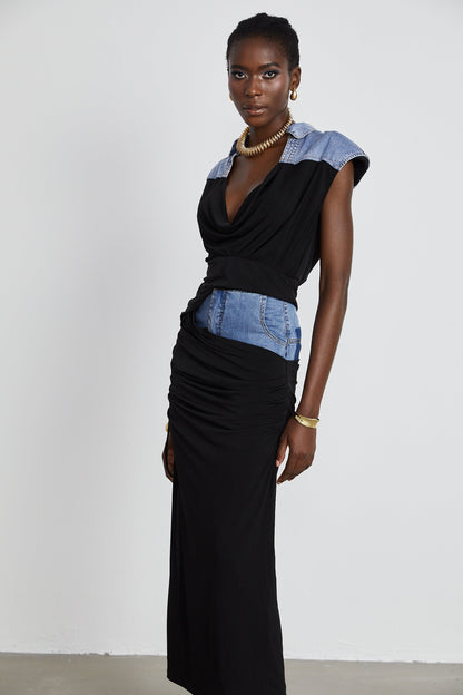 La Contraste Cintrée — Panelled draped top and skirt set