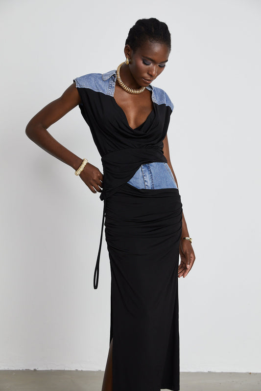 La Contraste Cintrée — Panelled draped top and skirt set